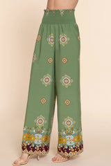 SI-25934 Wide Leg Border Print Woven Pants