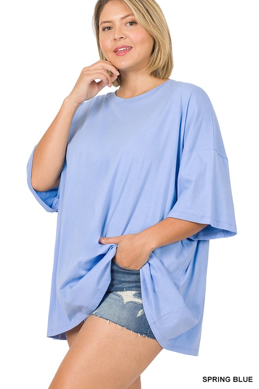 SI-21856 Plus Size Cotton Drop Shoulder Boyfriend Box Tee