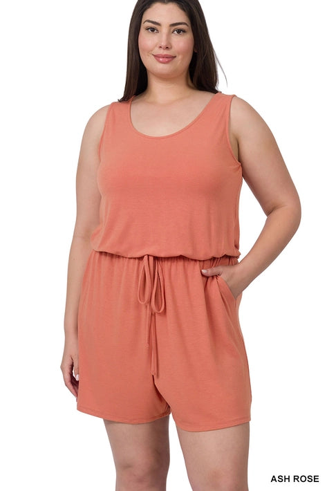 SI-19144 Plus Size Sleeveless Romper with Pockets