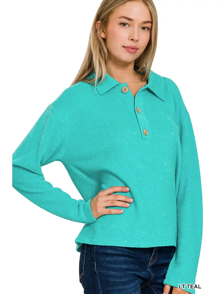 SI-25104 Brushed Melange Hacci Collared Sweater