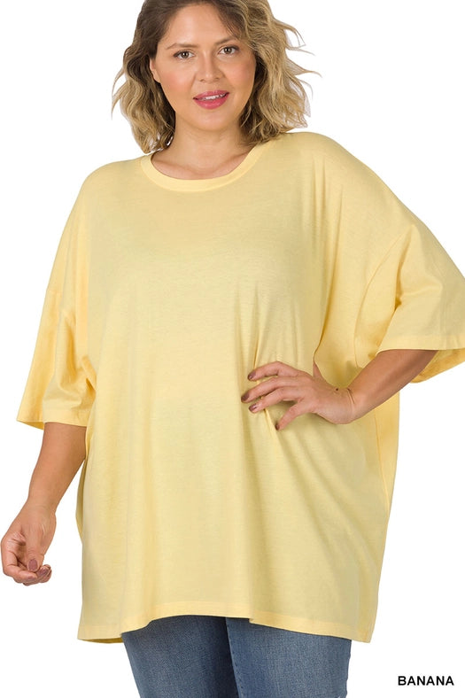 SI-21856 Plus Size Cotton Drop Shoulder Boyfriend Box Tee