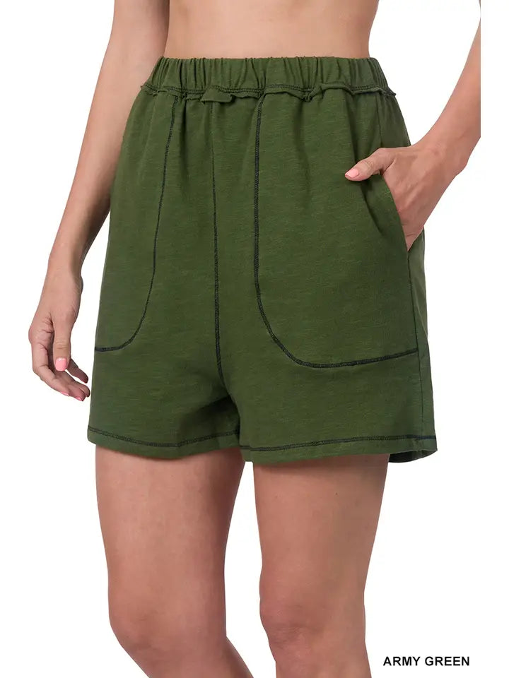 SI-22968 Contrast Stitch Shorts with Pockets